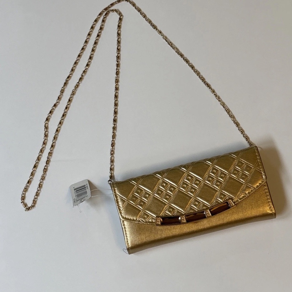 Kendall & James KJ FASHIONS Women’s Quilted Pattern Gold Clutch Evening Bag
